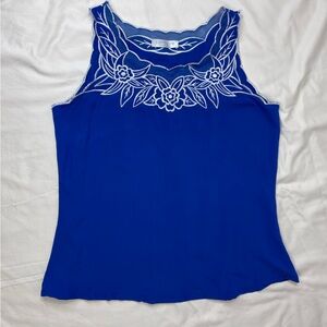 Solitaire Blue Embellished Asymmetrical Tank Top